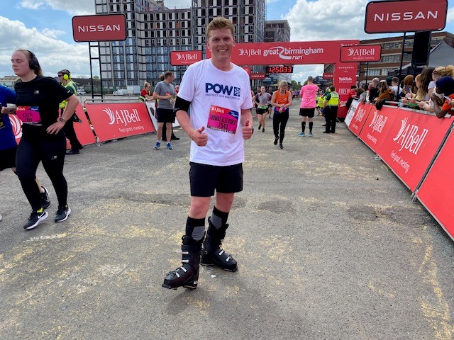 Tom Bracey ran in ski boots